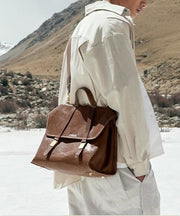 Chic Brown Large Capacity Leather Versatile Mens Backpack Bag