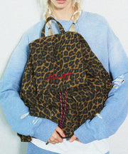 Chic Brown Leopard Embroidered Canvas Backpack Bag