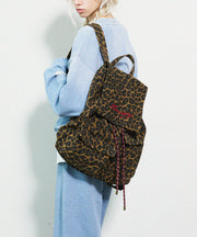 Chic Brown Leopard Embroidered Canvas Backpack Bag