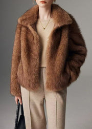 Chic Brown Peter Pan Collar Faux Fur Jacket Winter