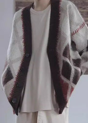 Chic Brown Plaid Button Knit Men Cardigan Spring