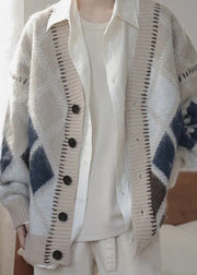 Chic Brown Plaid Button Knit Men Cardigan Spring