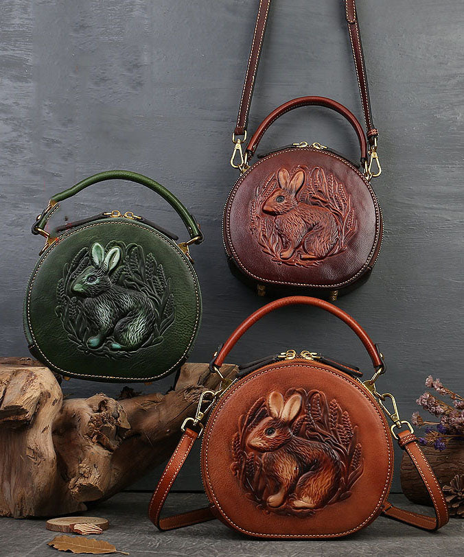 Chic Brown Rabbit Jacquard Circular Calf Leather Satchel Handbag – SooLinen