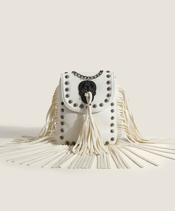 Chic Brown Tassel Rivet Faux Leather Chain Linked CrossBody Bag