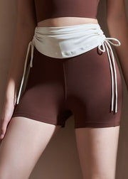 Chic Chestnut Color Tie Waist Riding Leggings Shorts