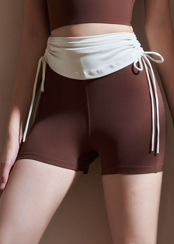 Chic Chestnut Color Tie Waist Riding Leggings Shorts