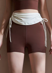 Chic Chestnut Color Tie Waist Riding Leggings Shorts