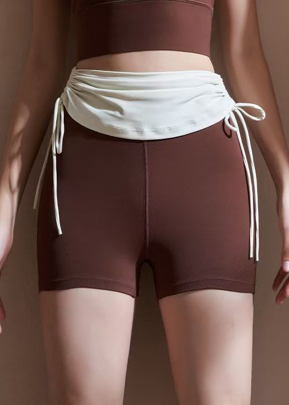 Chic Chestnut Color Tie Waist Riding Leggings Shorts
