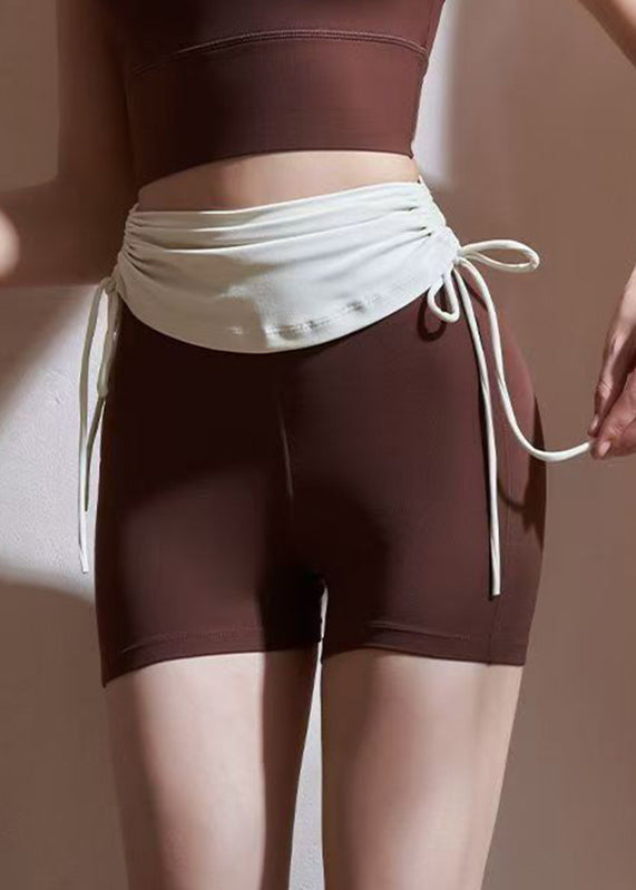 Chic Chestnut Color Tie Waist Riding Leggings Shorts