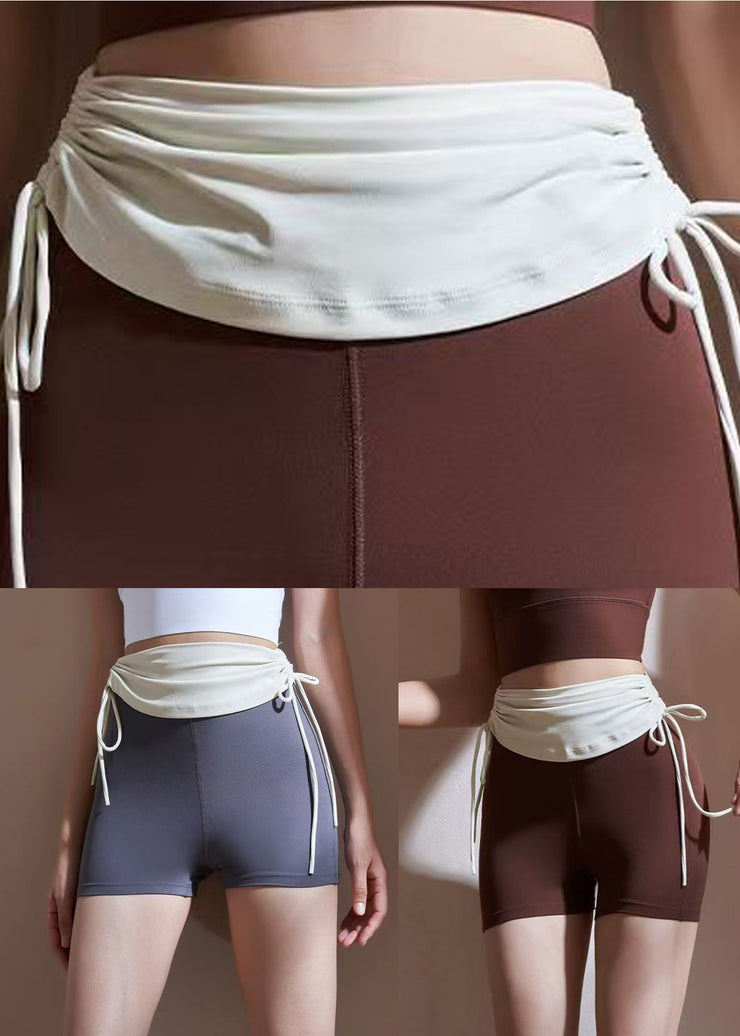 Chic Chestnut Color Tie Waist Riding Leggings Shorts