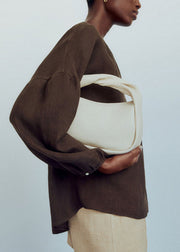 Chic Chocolate V Neck Patchwork Low High Design Shirts Lantern Sleeve