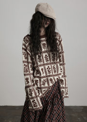 Chic Coffee O Neck Jacquard Knit Sweater Winter