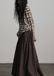 Chic Coffee O Neck Jacquard Knit Sweater Winter