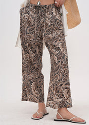 Chic Coffee Print Drawstring Cotton Crop Pants Summer