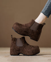 Chic Coffee Suede Splicing Boots Fuzzy Wool Lined