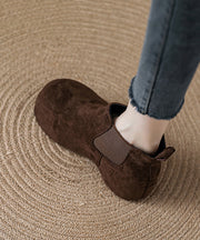 Chic Coffee Suede Splicing Boots Fuzzy Wool Lined