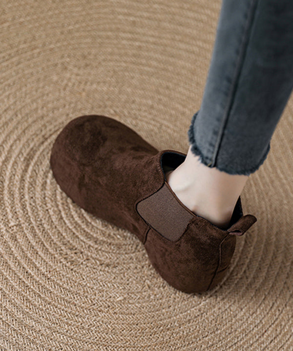 Chic Coffee Suede Splicing Boots Fuzzy Wool Lined