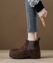 Chic Coffee Suede Splicing Boots Fuzzy Wool Lined