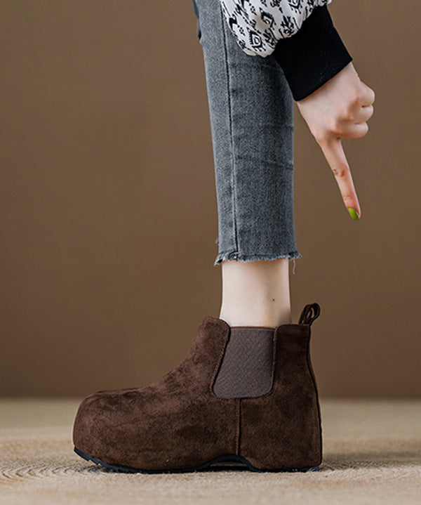 Chic Coffee Suede Splicing Boots Fuzzy Wool Lined