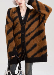 Chic Coffee V Neck Striped Button Knit Cardigans Fall