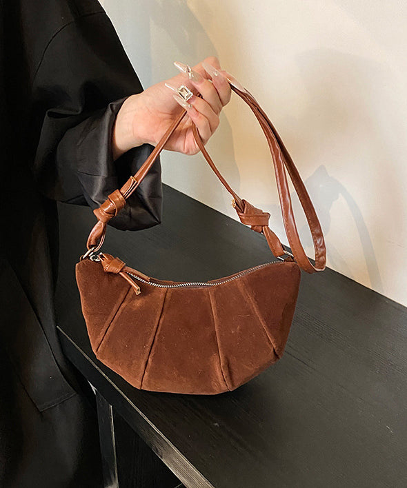 Chic Coffee Wrinkled Patchwork Suede Hobo Bag