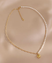 Chic Colorblock 14K Gold Asymmetrical Patchwork Pearl Love Pendant Necklace