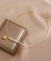 Chic Colorblock 14K Gold Asymmetrical Patchwork Pearl Love Pendant Necklace