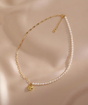 Chic Colorblock 14K Gold Asymmetrical Patchwork Pearl Love Pendant Necklace
