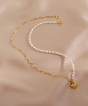 Chic Colorblock 14K Gold Asymmetrical Patchwork Pearl Love Pendant Necklace