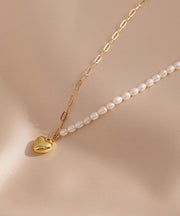Chic Colorblock 14K Gold Asymmetrical Patchwork Pearl Love Pendant Necklace