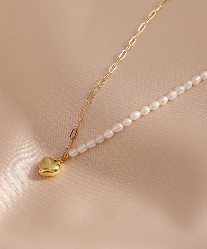 Chic Colorblock 14K Gold Asymmetrical Patchwork Pearl Love Pendant Necklace