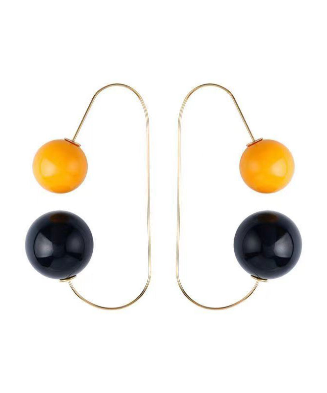 Chic Colorblock Copper Resin Ball Hoop Earrings