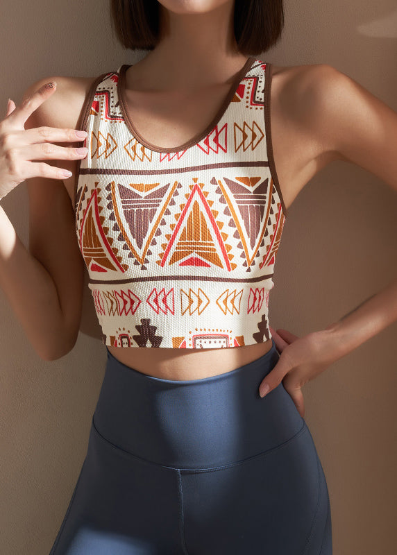 Chic Colorblock O-Neck Print Sports Bra