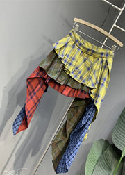 Chic Colorblock Plaid Asymmetrical Patchwork Skirts Summer
