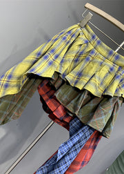 Chic Colorblock Plaid Asymmetrical Patchwork Skirts Summer