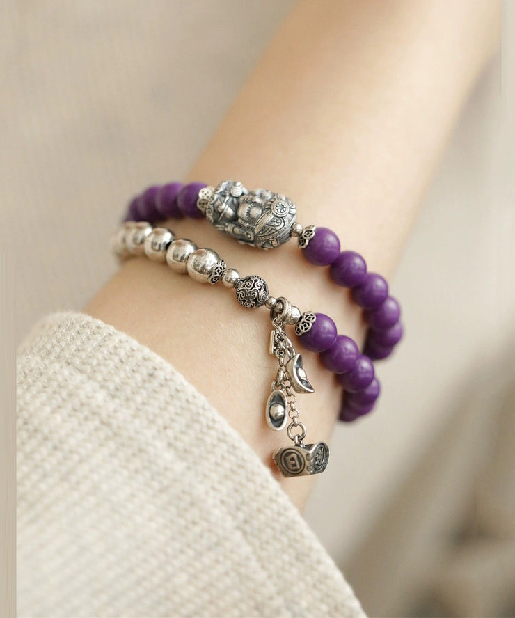 Chic Colorblock Sterling Silver Thriving Business Beading Charm Bracelet