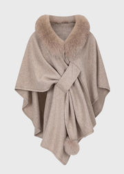 Chic Dark Grey Fur Collar Coats Batwing Sleeve