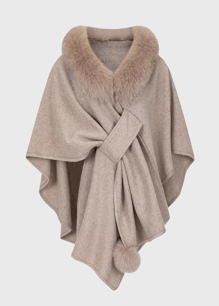 Chic Dark Grey Fur Collar Coats Batwing Sleeve