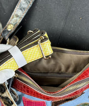 Chic Denim Blue Asymmetrical Patchwork Sheepskin Shoulder Bags