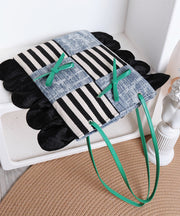 Chic Deninm Blue Patchwork Striped Cotton Shoulder Bags