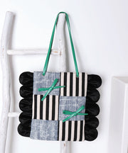 Chic Deninm Blue Patchwork Striped Cotton Shoulder Bags