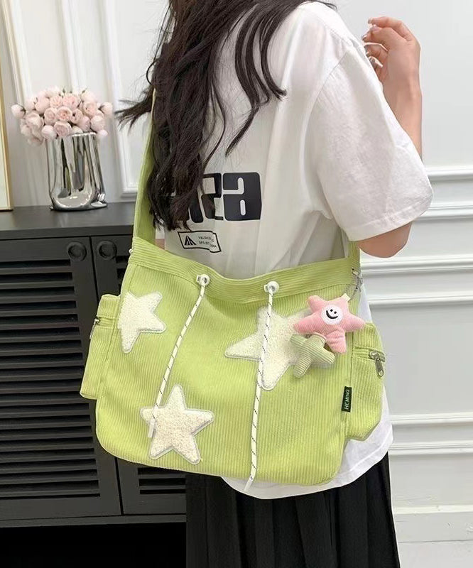 Chic Five-pointed Star Appliques Drawstring Corduroy Shoulder Bags