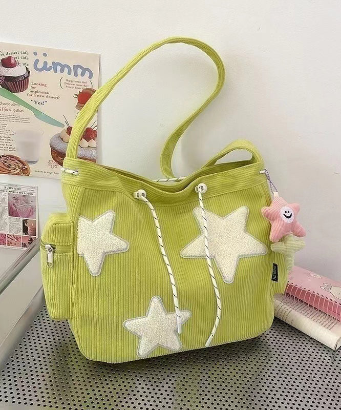 Chic Five-pointed Star Appliques Drawstring Corduroy Shoulder Bags