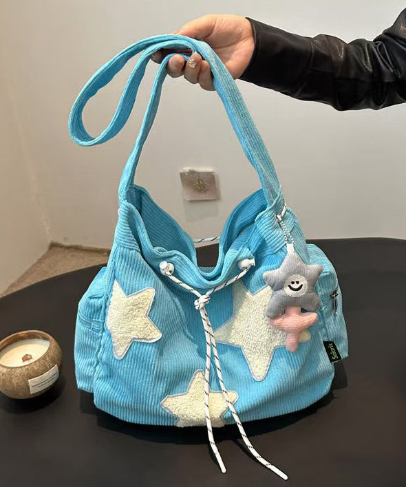 Chic Five-pointed Star Appliques Drawstring Corduroy Shoulder Bags