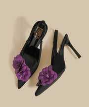 Chic Floral Splicing Stiletto Sandals Yellow Faux Leather