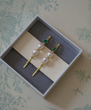 Chic Gold Alloy Zircon Pearl Emerald A Pair Hairpin
