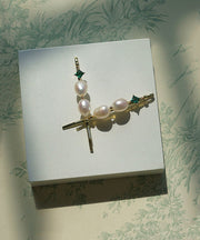 Chic Gold Alloy Zircon Pearl Emerald A Pair Hairpin