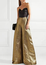 Chic Gold Cold Shoulder Patchwork Wide Leg Jumpsuit Summer