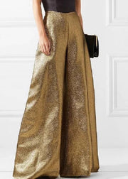 Chic Gold Cold Shoulder Patchwork Wide Leg Jumpsuit Summer