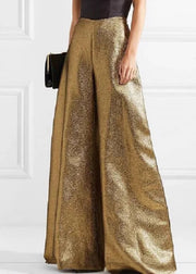 Chic Gold Cold Shoulder Patchwork Wide Leg Jumpsuit Summer